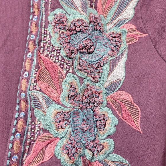 Soft Surroundings Playa Embroidered Open Jacket Dark Berry Size Medium Cotton - Picture 9 of 16